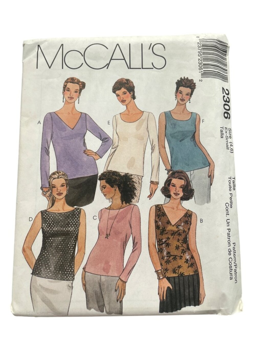 Vintage 90s McCalls 2306 Sewing Pattern XS 4-6 Misses Bias Tops Dressmaking CUT